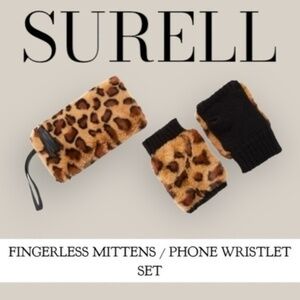 SURELL NWT Leopard Faux Fur Fingerless Mittens/Phone Wristlet 2-Piece Gift SET